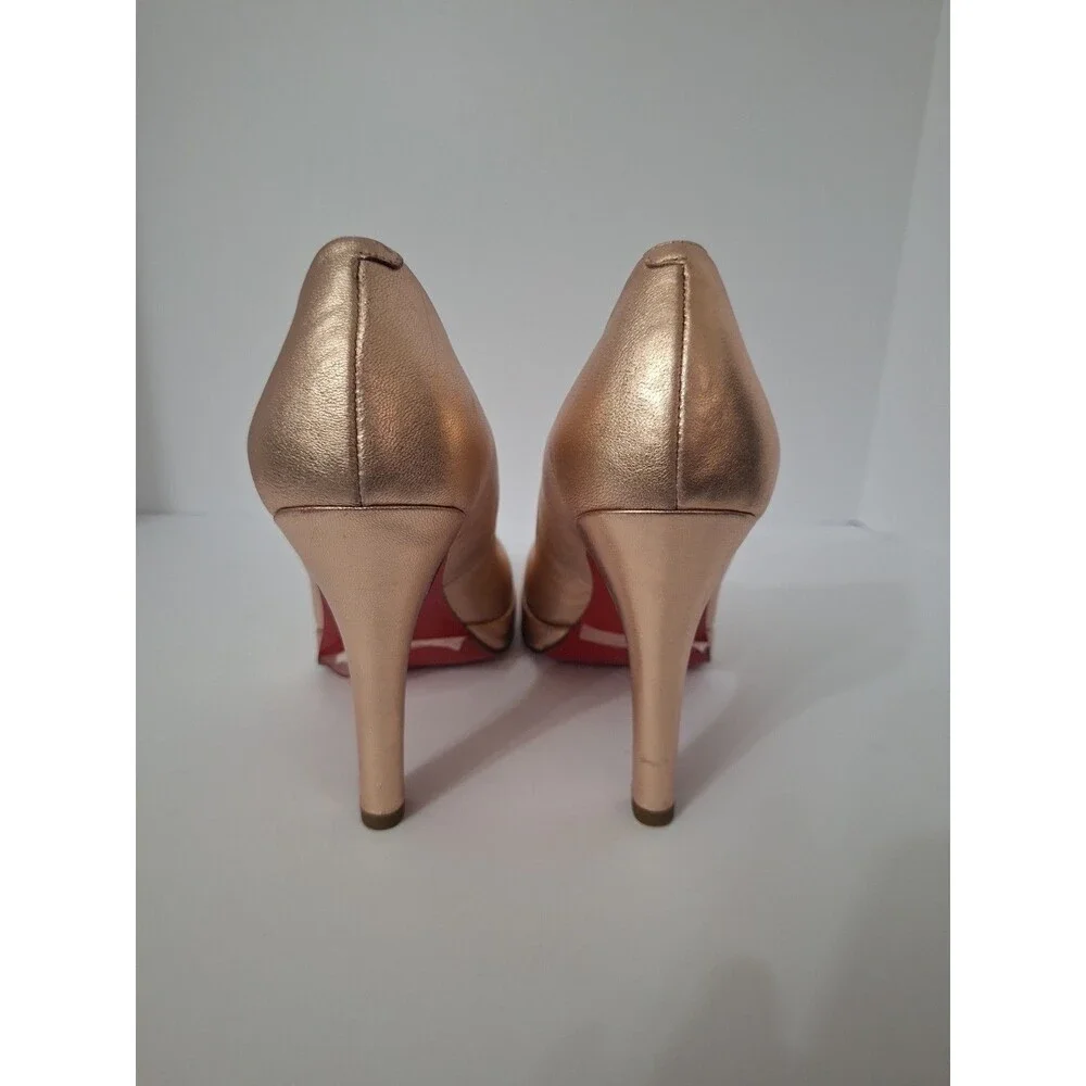 Oh! Deer! Vintage Leather Peep Toe Heels Women Sz 10 M Gold Platform Red Bottoms